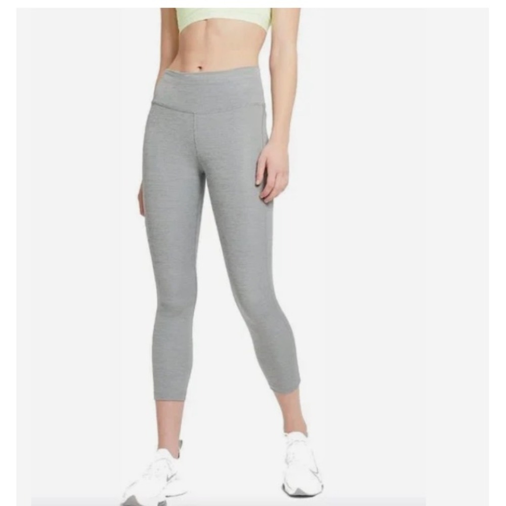 NIKE Running Tights Womens Sz Large Fast Silver Gray Dri Fit Mid-Rise Crop 22"